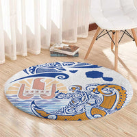 Hawaiki Nui Va'a Solo French Polynesia Round Carpet Blue Color