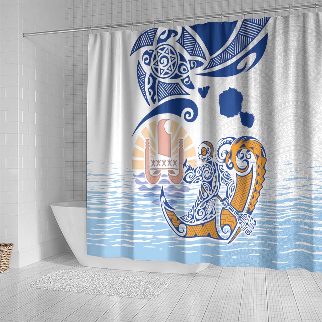 Hawaiki Nui Va'a Solo French Polynesia Shower Curtain Blue Color