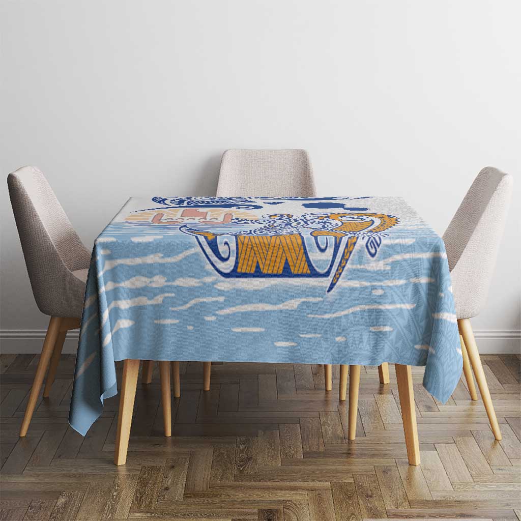 Hawaiki Nui Va'a Solo French Polynesia Tablecloth Blue Color