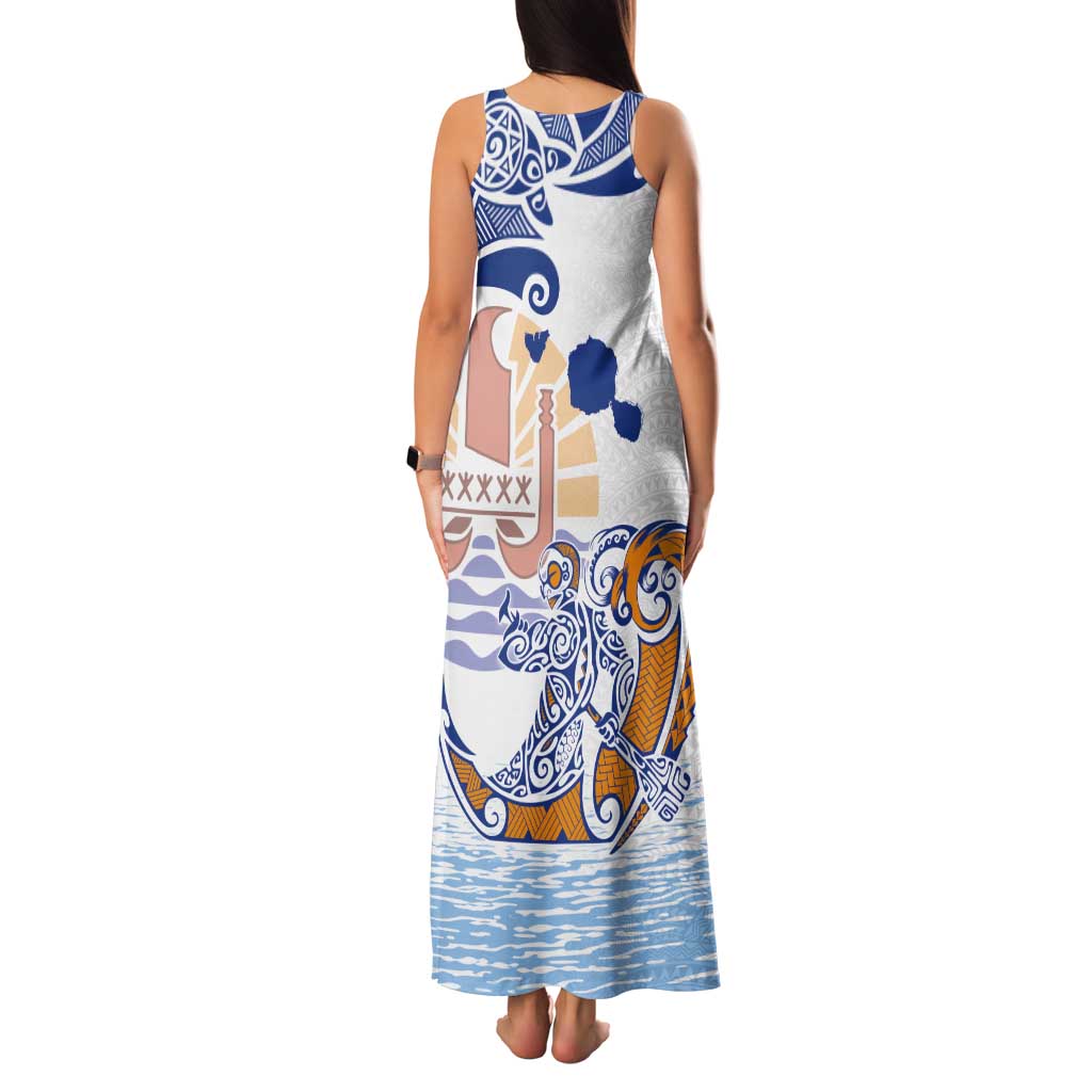 Hawaiki Nui Va'a Solo French Polynesia Tank Maxi Dress Blue Color