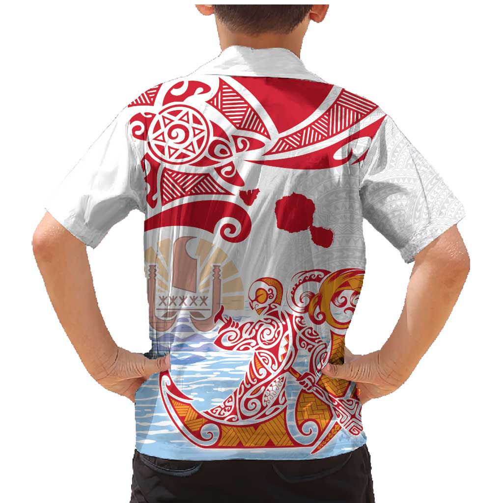 Hawaiki Nui Va'a Solo French Polynesia Family Matching Mermaid Dress and Hawaiian Shirt Red Color