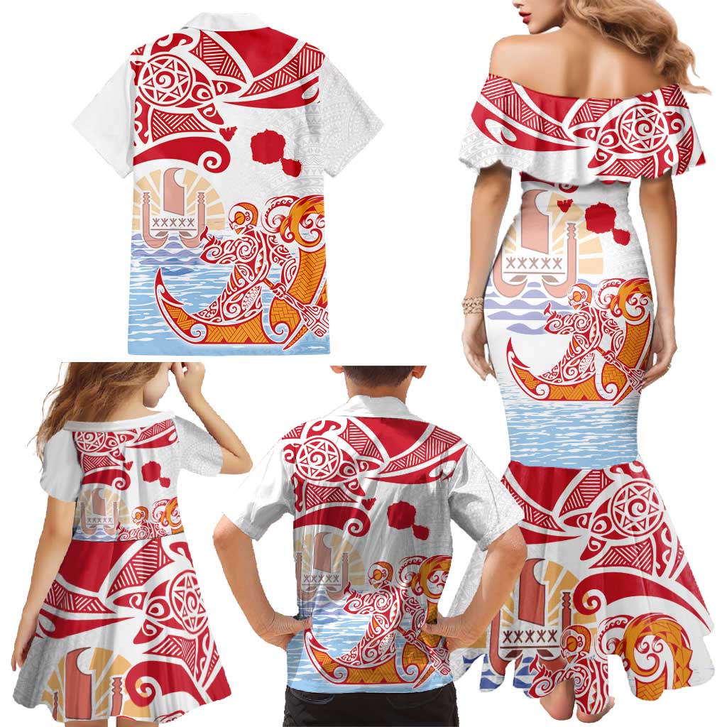 Hawaiki Nui Va'a Solo French Polynesia Family Matching Mermaid Dress and Hawaiian Shirt Red Color