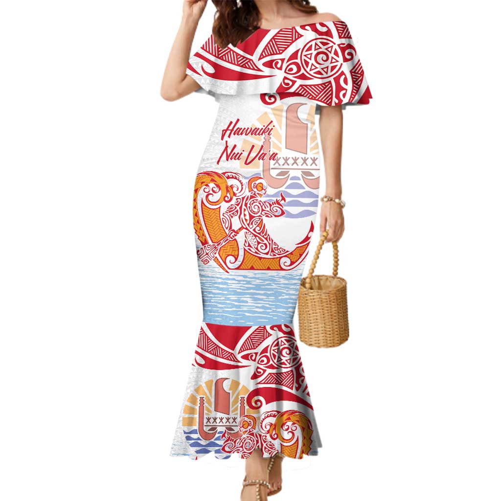 Hawaiki Nui Va'a Solo French Polynesia Family Matching Mermaid Dress and Hawaiian Shirt Red Color