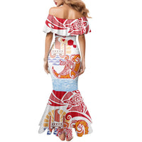 Hawaiki Nui Va'a Solo French Polynesia Family Matching Mermaid Dress and Hawaiian Shirt Red Color