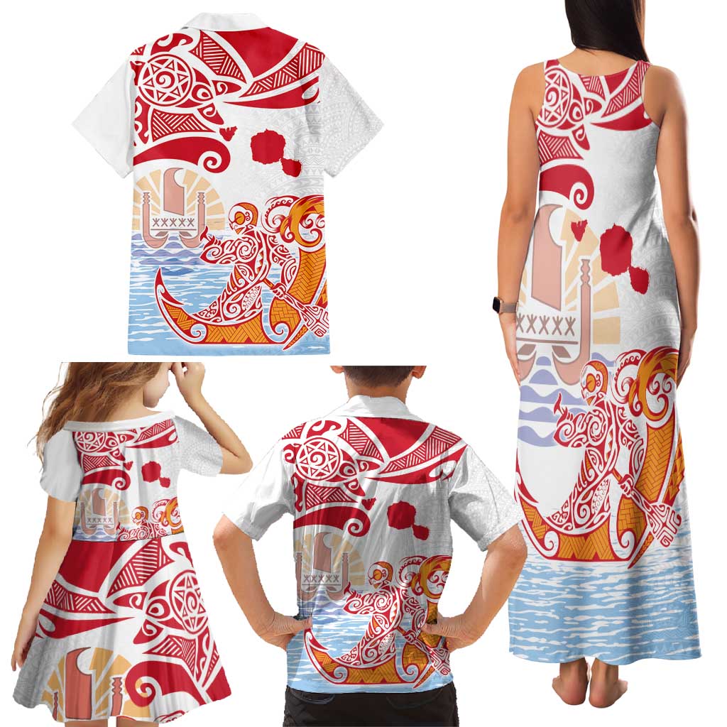 Hawaiki Nui Va'a Solo French Polynesia Family Matching Tank Maxi Dress and Hawaiian Shirt Red Color