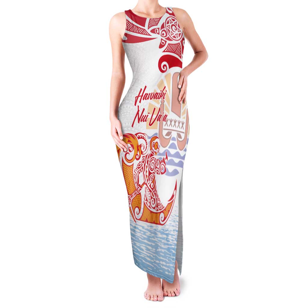 Hawaiki Nui Va'a Solo French Polynesia Family Matching Tank Maxi Dress and Hawaiian Shirt Red Color