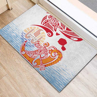 Hawaiki Nui Va'a Solo French Polynesia Rubber Doormat Red Color