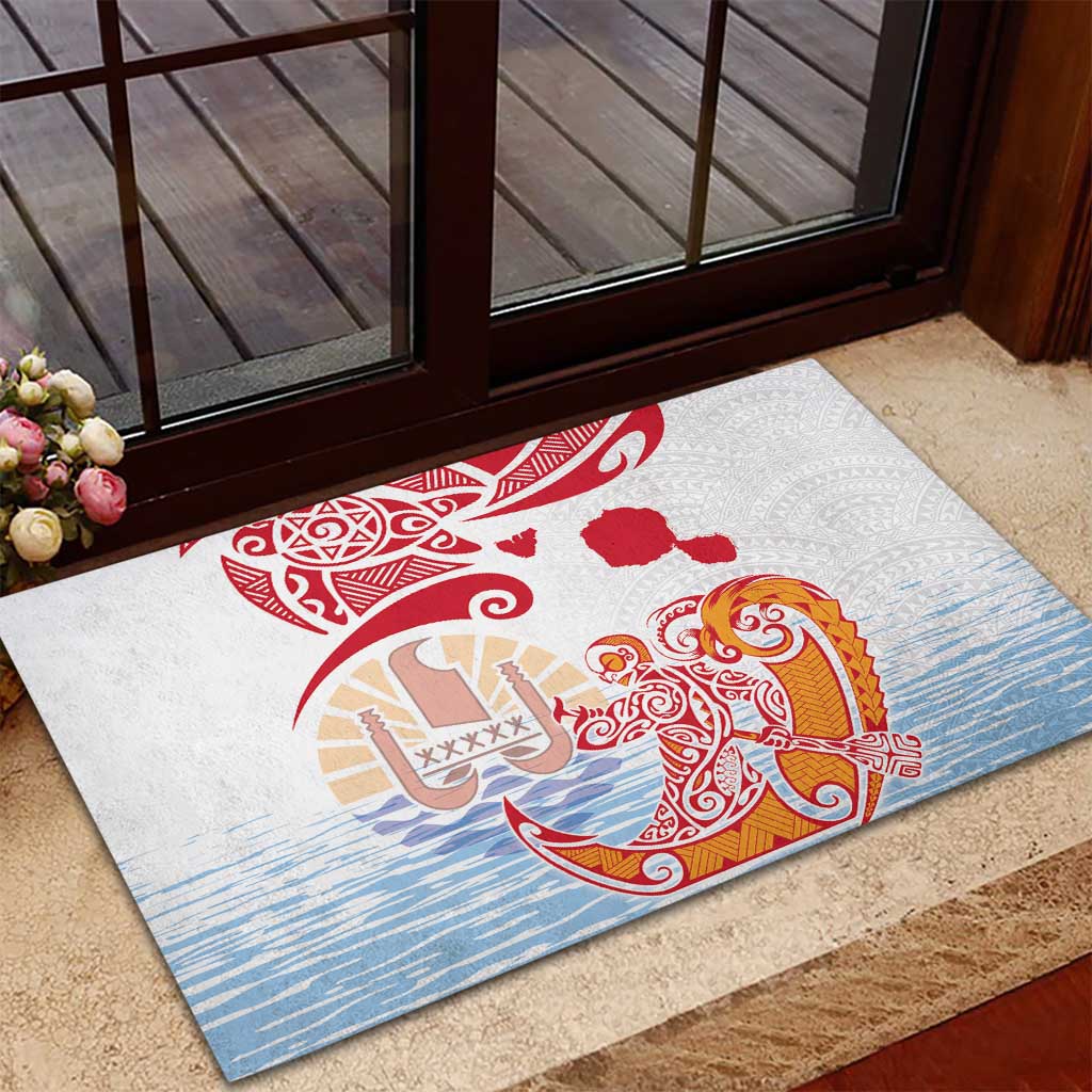 Hawaiki Nui Va'a Solo French Polynesia Rubber Doormat Red Color