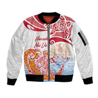 Hawaiki Nui Va'a Solo French Polynesia Sleeve Zip Bomber Jacket Red Color LT03 Unisex Red - Polynesian Pride