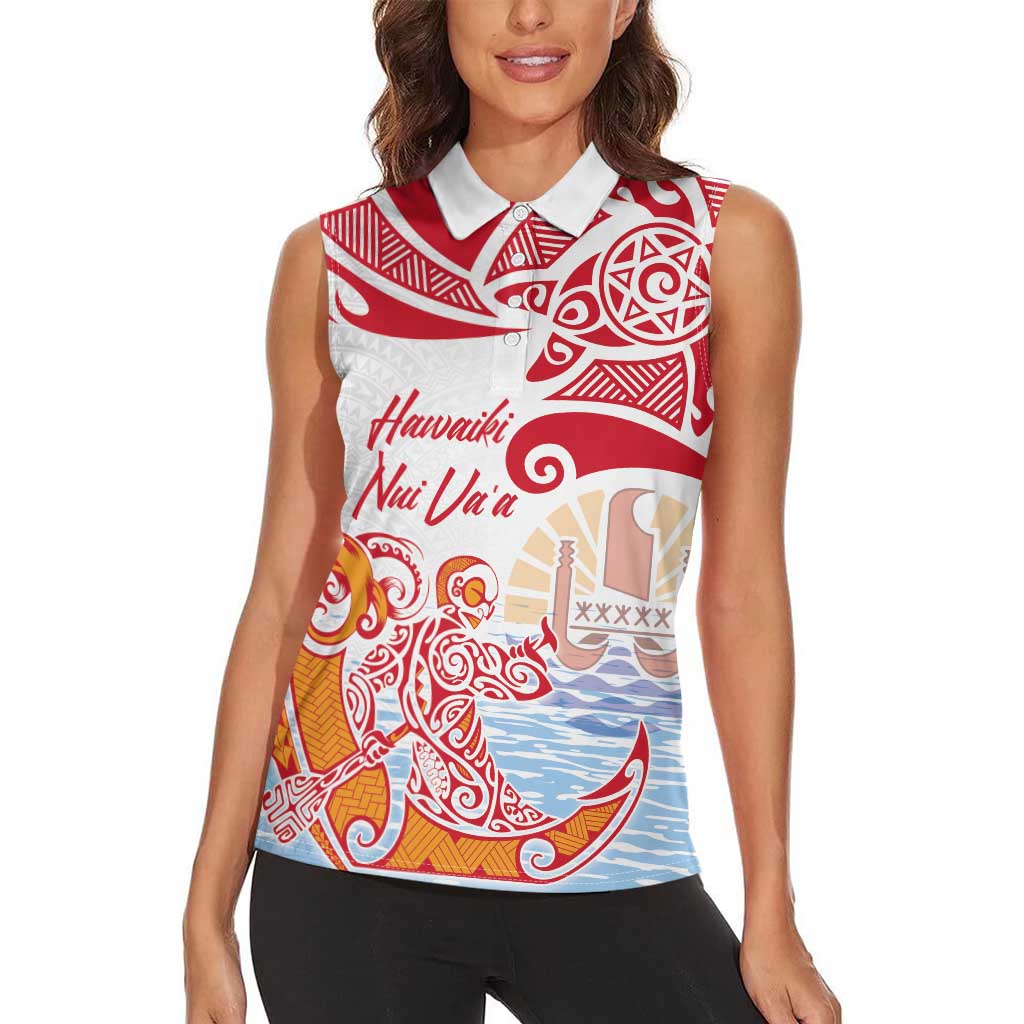 Hawaiki Nui Va'a Solo French Polynesia Women Sleeveless Polo Shirt Red Color