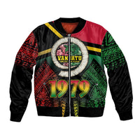 Vanuatu Constitution Day Bomber Jacket Polynesian Tattoo and Pig Tusk Since 1979 LT03 Unisex Black - Polynesian Pride