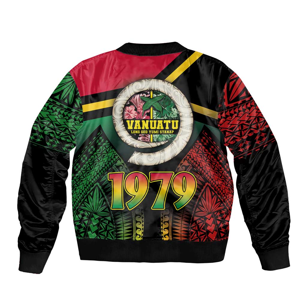 Vanuatu Constitution Day Bomber Jacket Polynesian Tattoo and Pig Tusk Since 1979 LT03 - Polynesian Pride