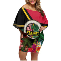 Vanuatu Constitution Day Family Matching Off Shoulder Short Dress and Hawaiian Shirt Polynesian Tattoo and Pig Tusk Since 1979
