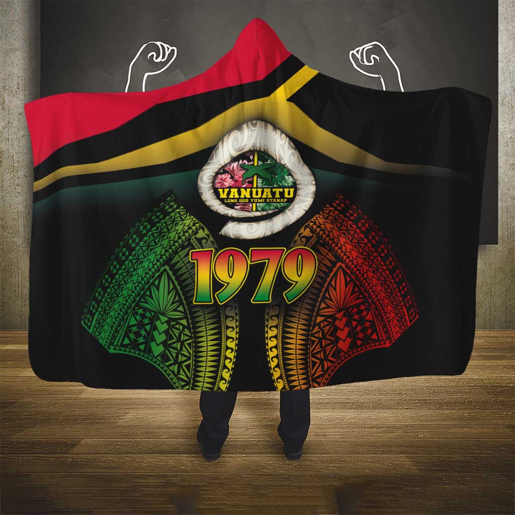 Vanuatu Constitution Day Hooded Blanket Polynesian Tattoo and Pig Tusk Since 1979