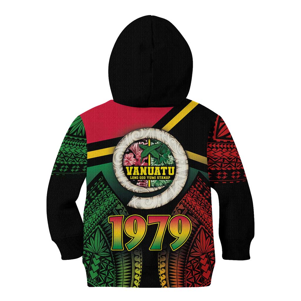 Vanuatu Constitution Day Kid Hoodie Polynesian Tattoo and Pig Tusk Since 1979