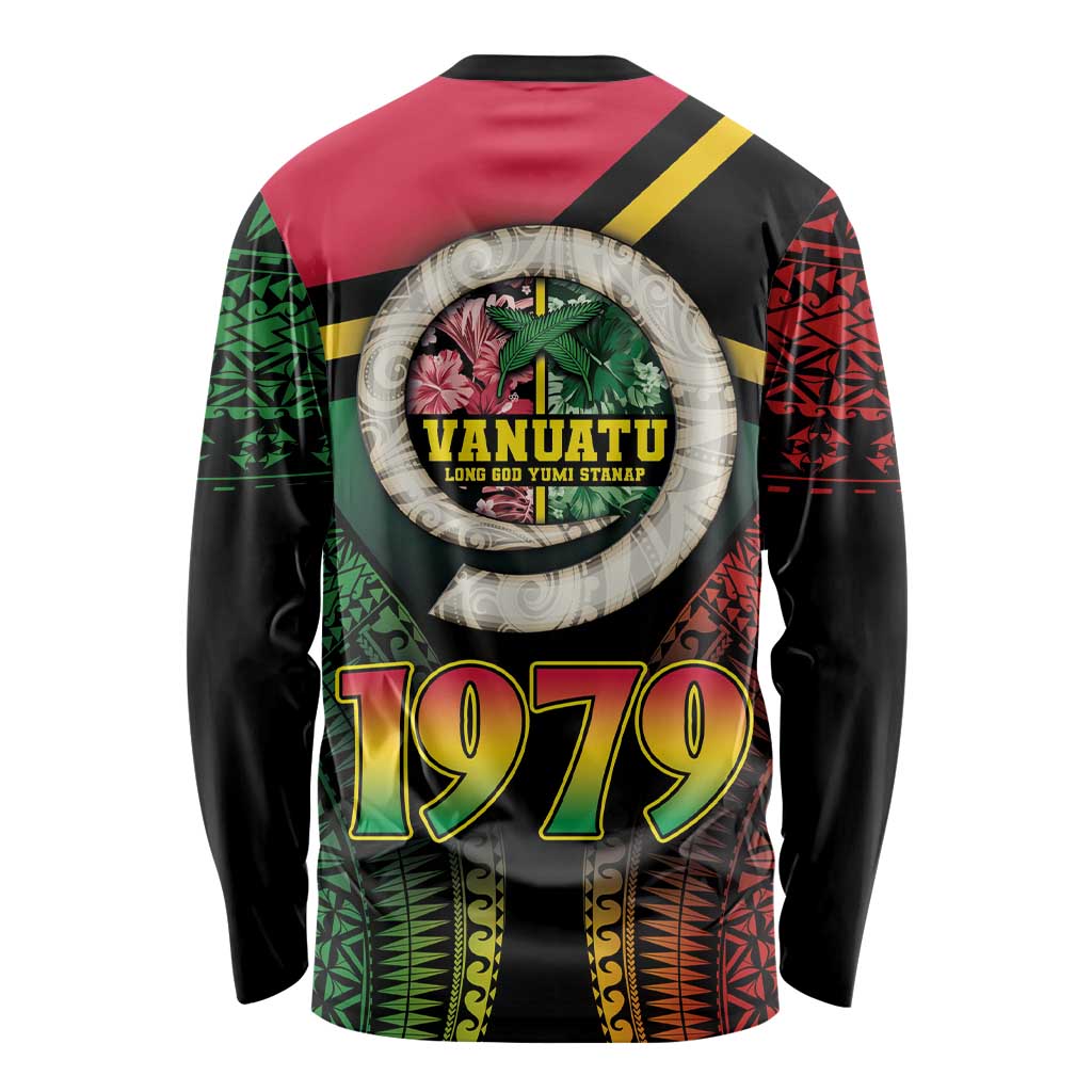 Vanuatu Constitution Day Long Sleeve Shirt Polynesian Tattoo and Pig Tusk Since 1979