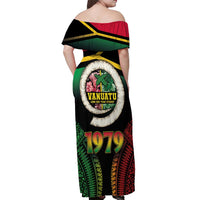 Vanuatu Constitution Day Off Shoulder Maxi Dress Polynesian Tattoo and Pig Tusk Since 1979 LT03 - Polynesian Pride