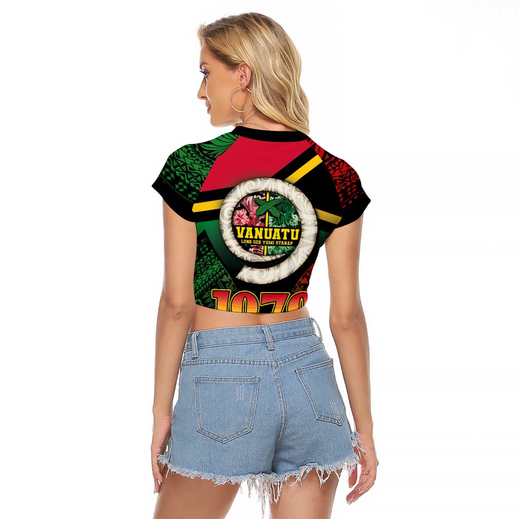 Vanuatu Constitution Day Raglan Cropped T Shirt Polynesian Tattoo and Pig Tusk Since 1979 LT03 - Polynesian Pride