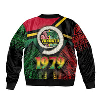 Vanuatu Constitution Day Sleeve Zip Bomber Jacket Polynesian Tattoo and Pig Tusk Since 1979 LT03 - Polynesian Pride