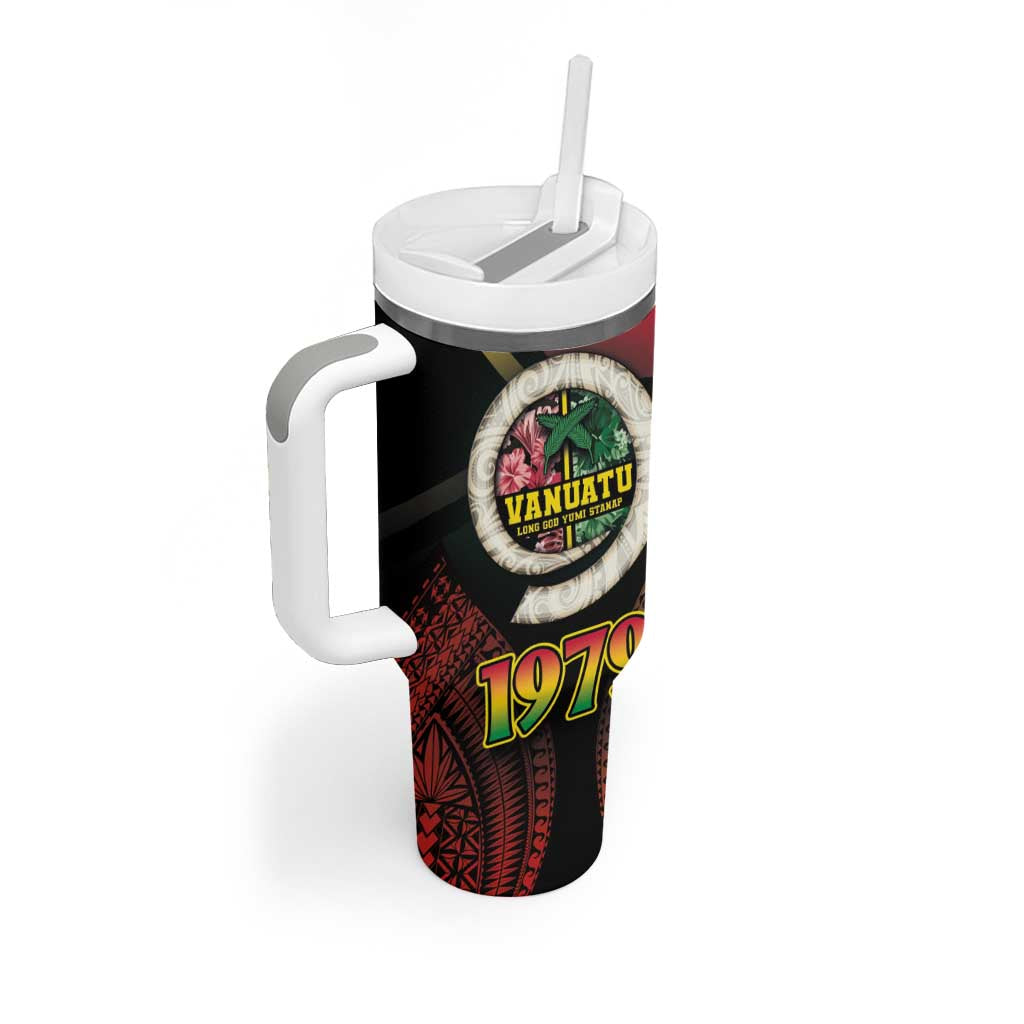 Vanuatu Constitution Day Tumbler With Handle Polynesian Tattoo and Pig Tusk Since 1979