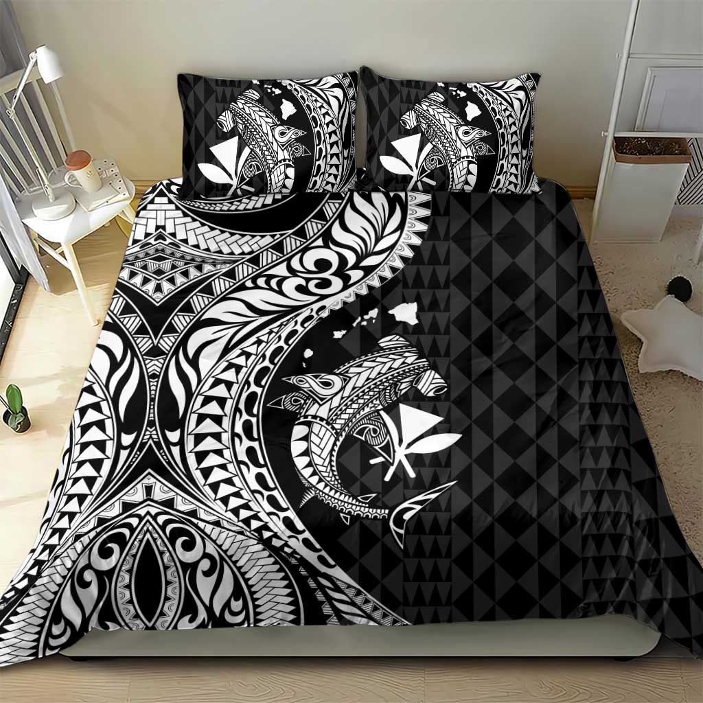 Aloha Hawaii Hammerhead Shark Bedding Set Black Kakau and Polynesian Tattoo LT03