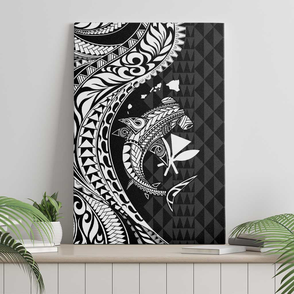 Aloha Hawaii Hammerhead Shark Canvas Wall Art Black Kakau and Polynesian Tattoo LT03