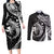 Aloha Hawaii Hammerhead Shark Couples Matching Long Sleeve Bodycon Dress and Long Sleeve Button Shirt Black Kakau and Polynesian Tattoo LT03