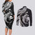 Aloha Hawaii Hammerhead Shark Couples Matching Long Sleeve Bodycon Dress and Long Sleeve Button Shirt Black Kakau and Polynesian Tattoo LT03