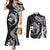 Aloha Hawaii Hammerhead Shark Couples Matching Mermaid Dress and Long Sleeve Button Shirt Black Kakau and Polynesian Tattoo LT03