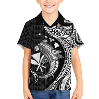 Aloha Hawaii Hammerhead Shark Family Matching Off The Shoulder Long Sleeve Dress and Hawaiian Shirt Black Kakau and Polynesian Tattoo LT03 Son's Shirt Black - Polynesian Pride