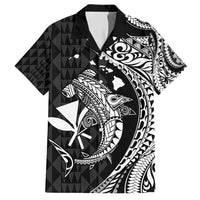 Aloha Hawaii Hammerhead Shark Family Matching Off Shoulder Maxi Dress and Hawaiian Shirt Black Kakau and Polynesian Tattoo LT03