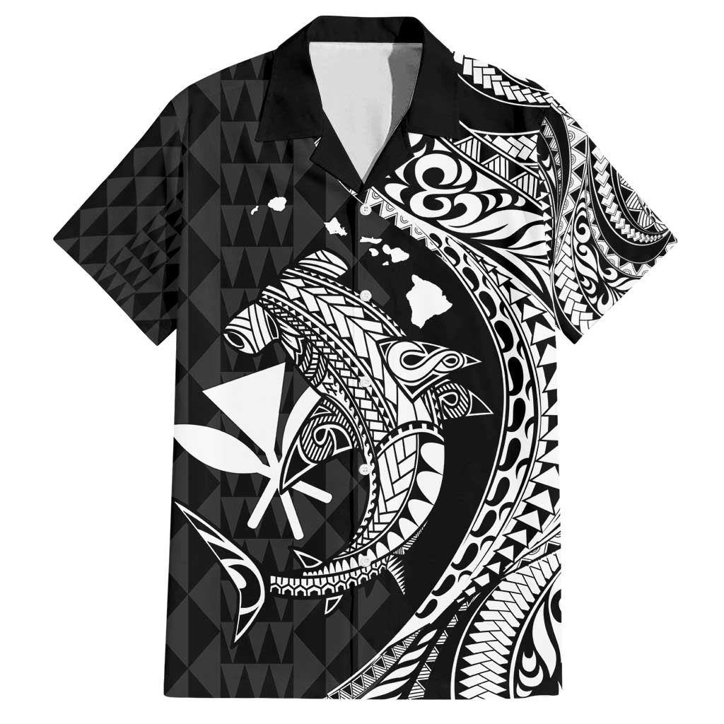 Aloha Hawaii Hammerhead Shark Family Matching Tank Maxi Dress and Hawaiian Shirt Black Kakau and Polynesian Tattoo LT03 Dad's Shirt - Short Sleeve Black - Polynesian Pride