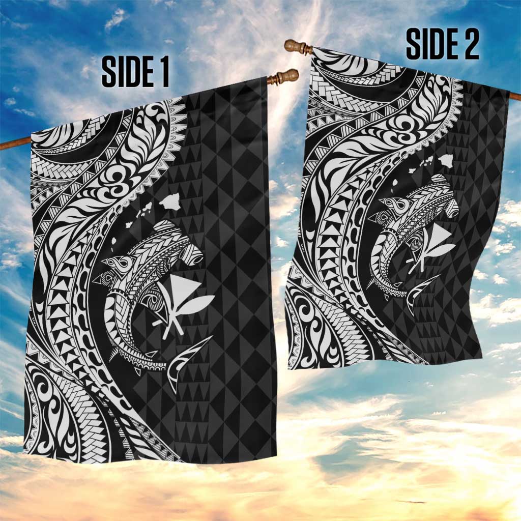 Aloha Hawaii Hammerhead Shark Garden Flag Black Kakau and Polynesian Tattoo LT03