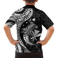 Aloha Hawaii Hammerhead Shark Kid Hawaiian Shirt Black Kakau and Polynesian Tattoo LT03