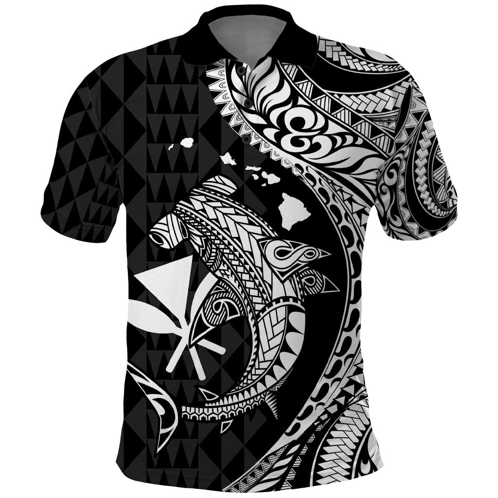 Aloha Hawaii Hammerhead Shark Polo Shirt Black Kakau and Polynesian Tattoo LT03