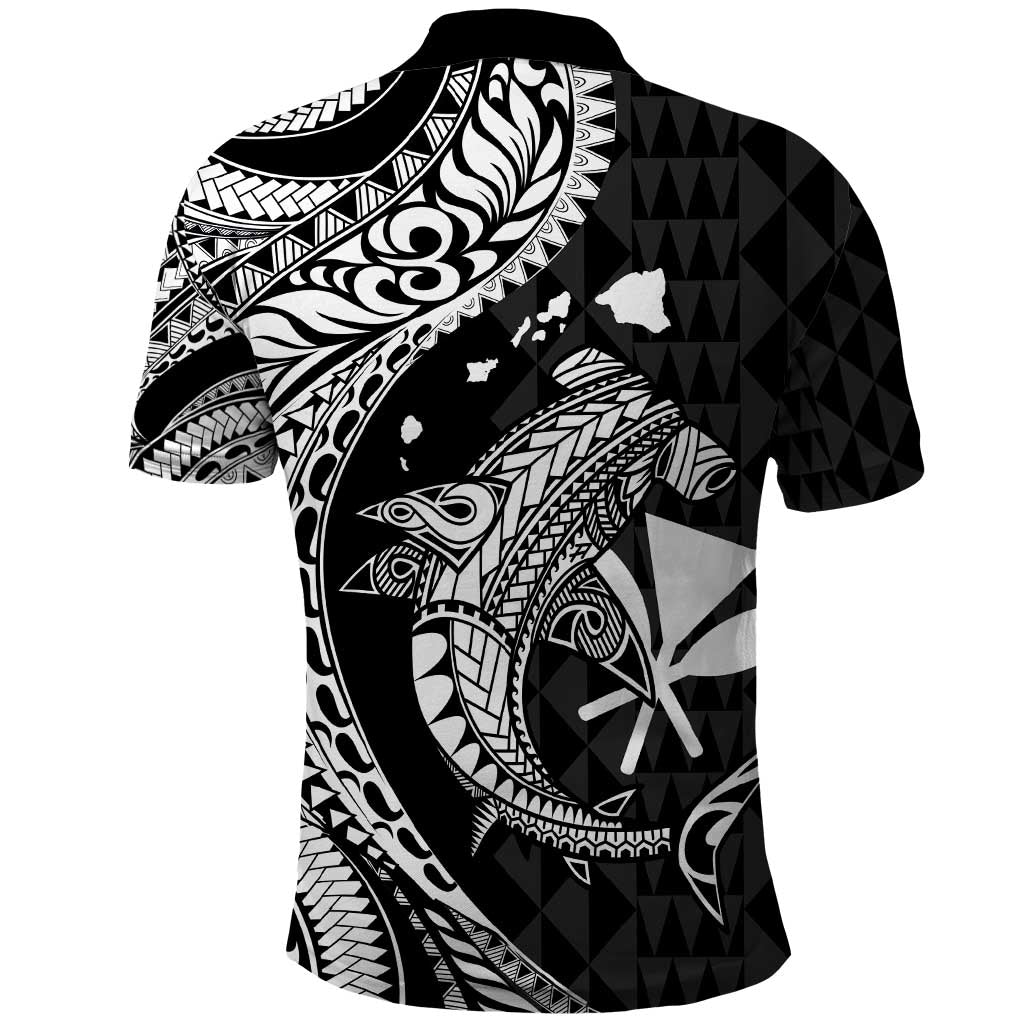 Aloha Hawaii Hammerhead Shark Polo Shirt Black Kakau and Polynesian Tattoo LT03