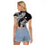 Aloha Hawaii Hammerhead Shark Raglan Cropped T Shirt Black Kakau and Polynesian Tattoo LT03