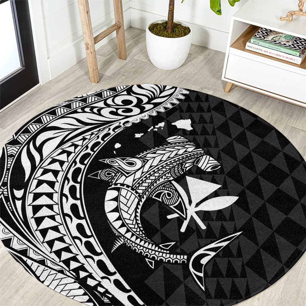 Aloha Hawaii Hammerhead Shark Round Carpet Black Kakau and Polynesian Tattoo LT03 Black - Polynesian Pride