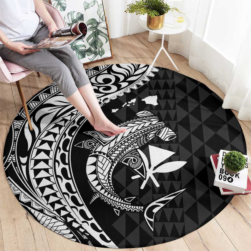Aloha Hawaii Hammerhead Shark Round Carpet Black Kakau and Polynesian Tattoo LT03 - Polynesian Pride