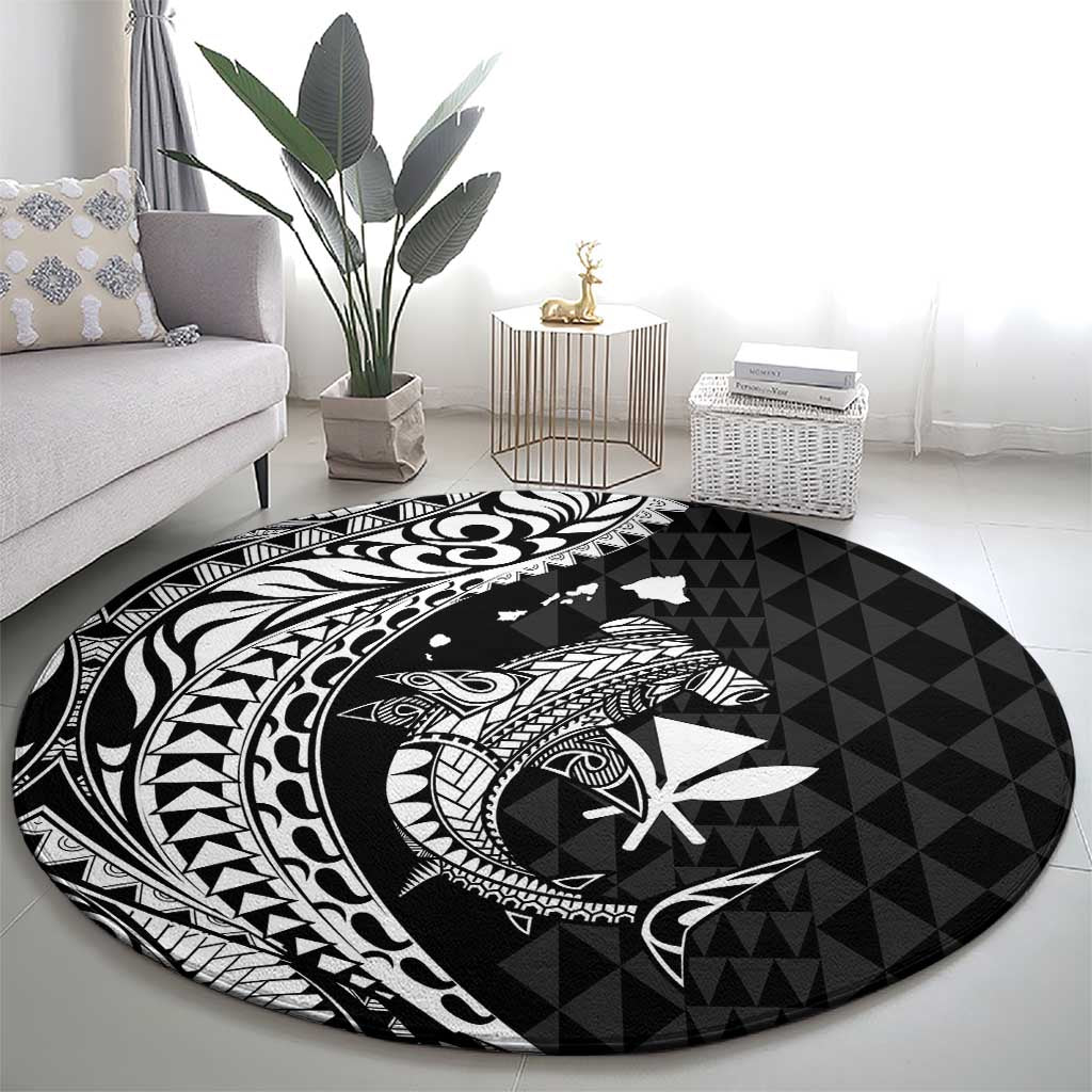 Aloha Hawaii Hammerhead Shark Round Carpet Black Kakau and Polynesian Tattoo LT03 - Polynesian Pride
