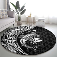 Aloha Hawaii Hammerhead Shark Round Carpet Black Kakau and Polynesian Tattoo LT03 - Polynesian Pride