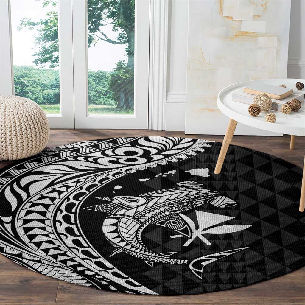 Aloha Hawaii Hammerhead Shark Round Carpet Black Kakau and Polynesian Tattoo LT03 - Polynesian Pride