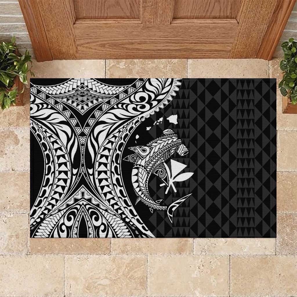 Aloha Hawaii Hammerhead Shark Rubber Doormat Black Kakau and Polynesian Tattoo LT03
