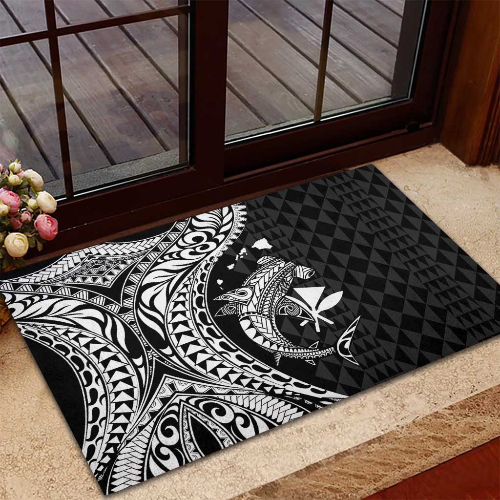Aloha Hawaii Hammerhead Shark Rubber Doormat Black Kakau and Polynesian Tattoo LT03