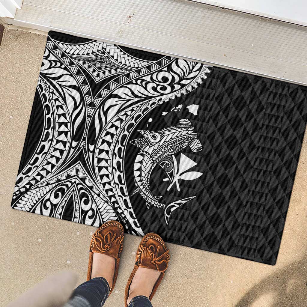 Aloha Hawaii Hammerhead Shark Rubber Doormat Black Kakau and Polynesian Tattoo LT03