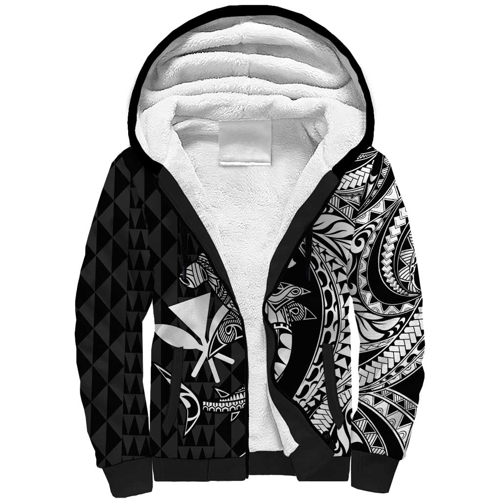 Aloha Hawaii Hammerhead Shark Sherpa Hoodie Black Kakau and Polynesian Tattoo LT03 Unisex Black - Polynesian Pride