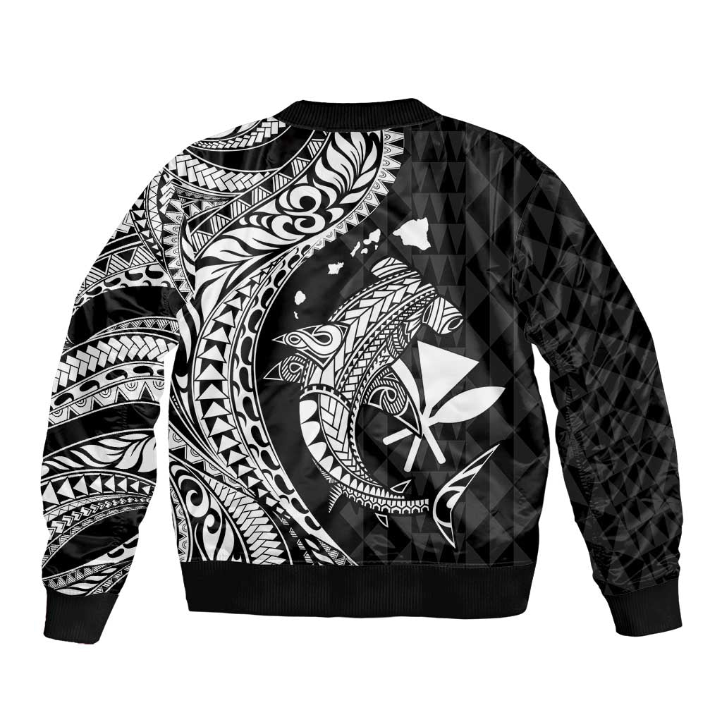 Aloha Hawaii Hammerhead Shark Sleeve Zip Bomber Jacket Black Kakau and Polynesian Tattoo LT03 - Polynesian Pride