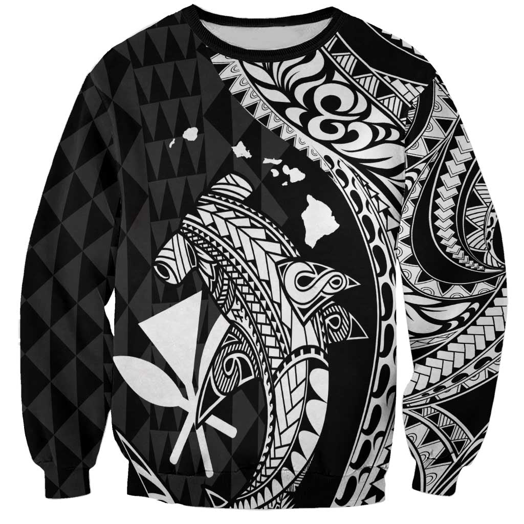 Aloha Hawaii Hammerhead Shark Sweatshirt Black Kakau and Polynesian Tattoo LT03