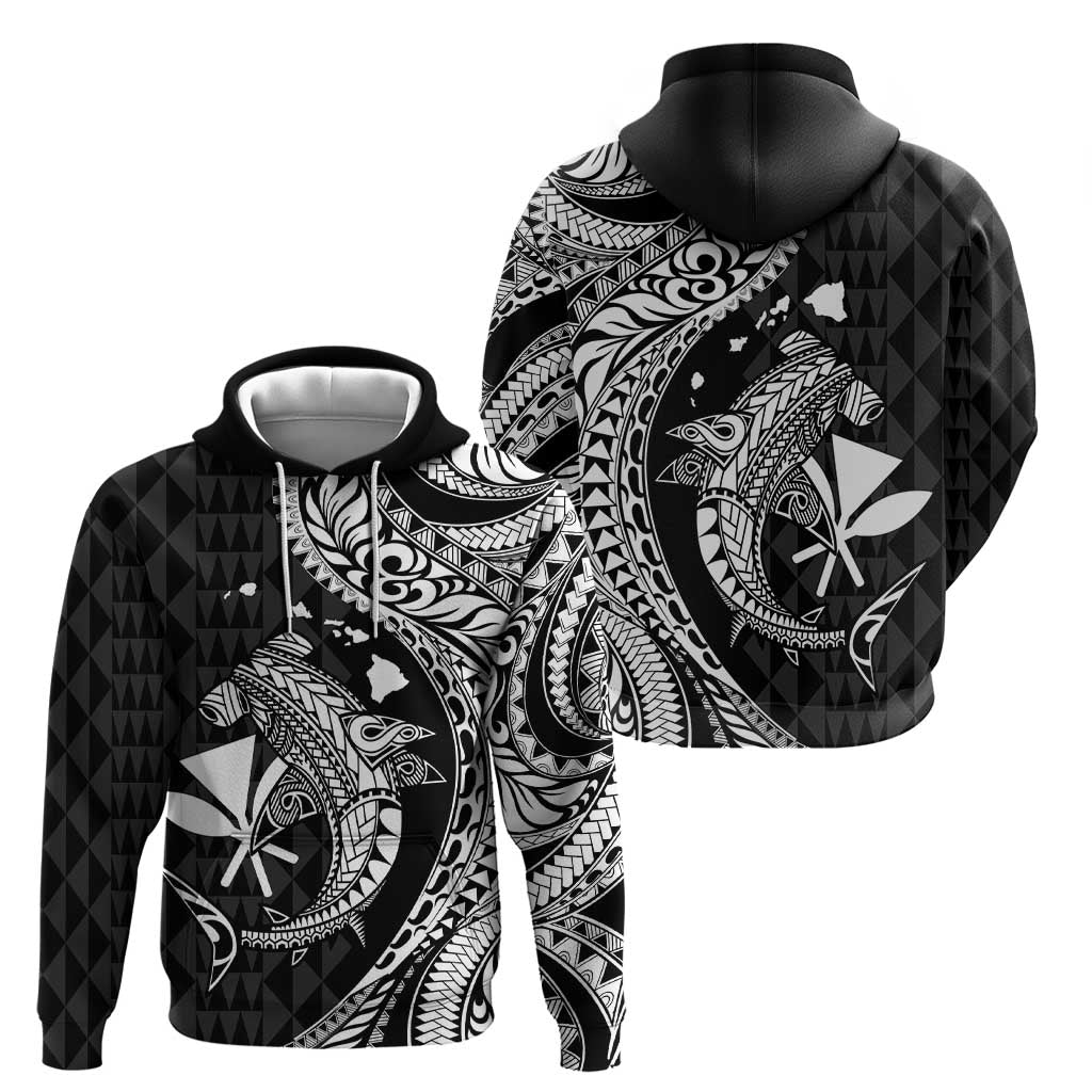 Aloha Hawaii Hammerhead Shark Zip Hoodie Black Kakau and Polynesian Tattoo LT03