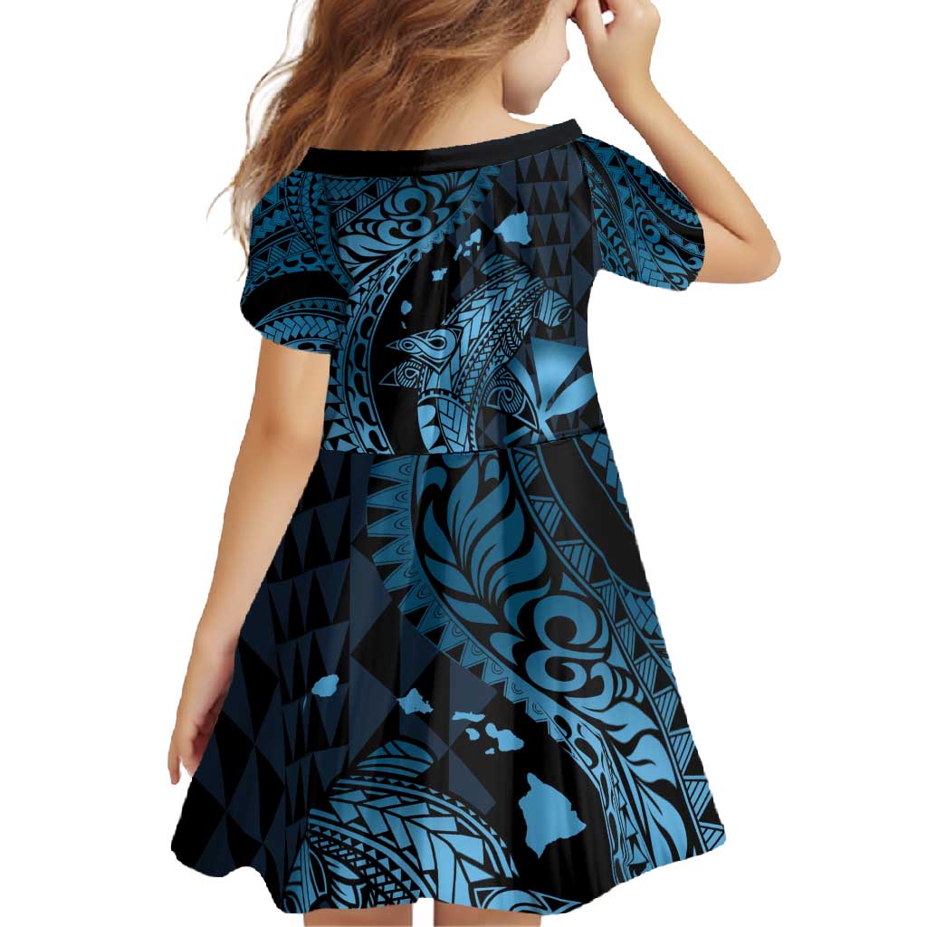 Aloha Hawaii Hammerhead Shark Family Matching Off Shoulder Maxi Dress and Hawaiian Shirt Blue Kakau and Polynesian Tattoo LT03